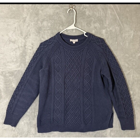 J Crew Sweater Women Small Cable Knit Fisherman Navy Blue Oarsman Style Preppy - Picture 1 of 10
